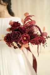 Ling’s Moment 11″ Black and Dusty Rose Wedding Bouquets for Bride – NO RIBBON
