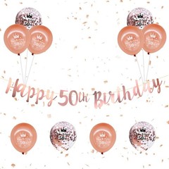 12 PCS Happy 50th Birthday Banner, Rose Gold 50th Birthday Banner Bunting wit…