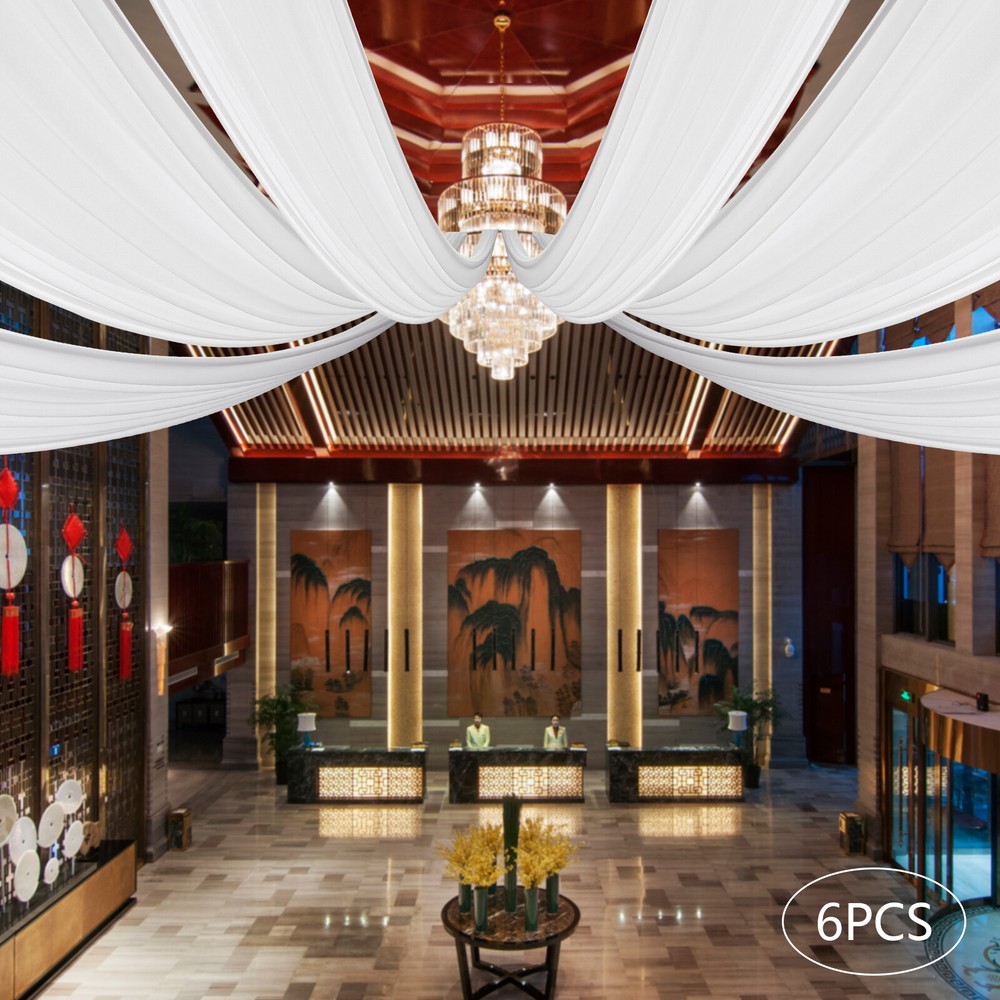 Elegant White Chiffon Ceiling Drapes – 6 Panels for Weddings & Events
