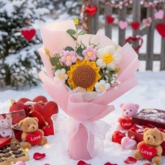DIY Wrapping Bouquet Crochet Flower Sunflower Rose For Graduation Wedding Gift