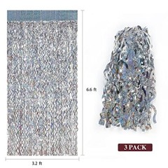 Silver Tinsel Backdrop- 3 Pack 3.3 ft x 6.6 ft Streamer Foil Fringe Curtain