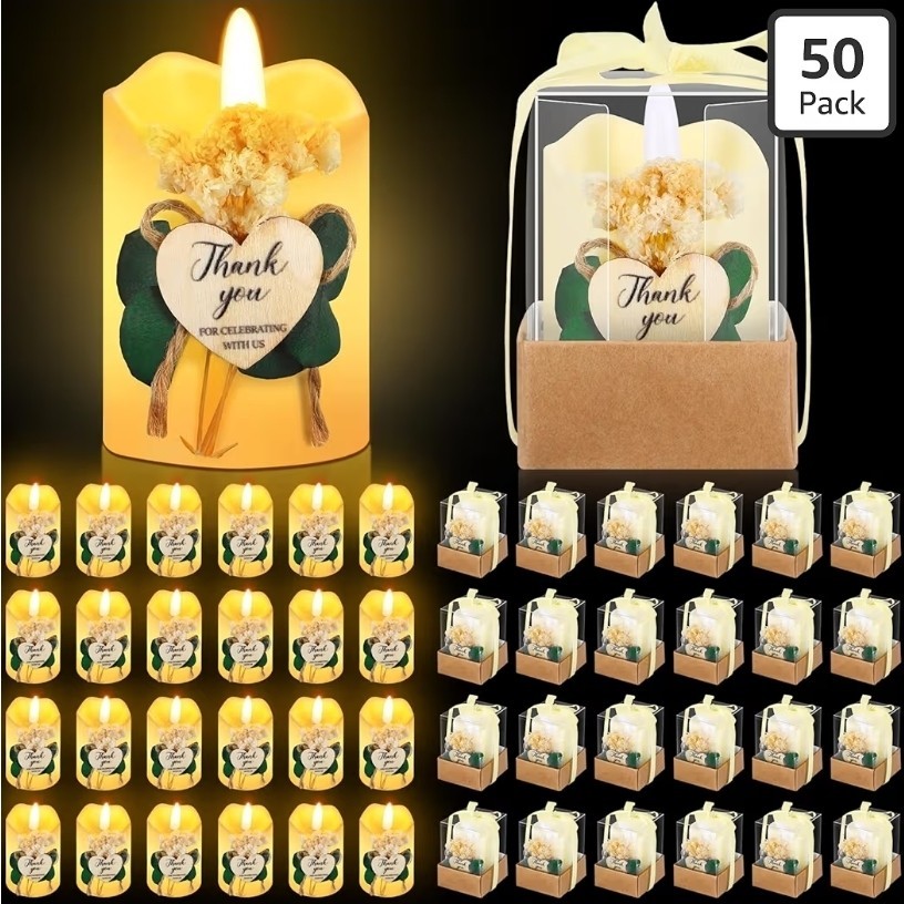 Retisee Wedding Bridal Shower Candle Favors for Guests – Wood (32 Sets)