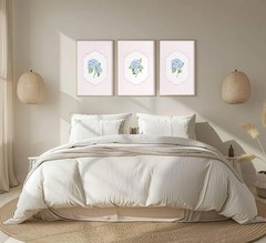 Blue Hydrangea Wall Art Pink Striped Rustic Farmhouse Floral Pictures Wall De…