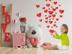 60 Pcs Valentines-Day-Wall-Decorations, 3D Heart Valentine Wall Stickers, Red