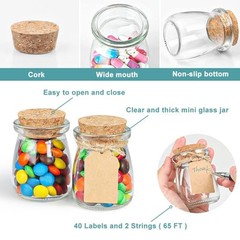 40 Pack Glass Favor Jars with Cork Lid, 3.4 oz Small Glass Bottles for Wedding