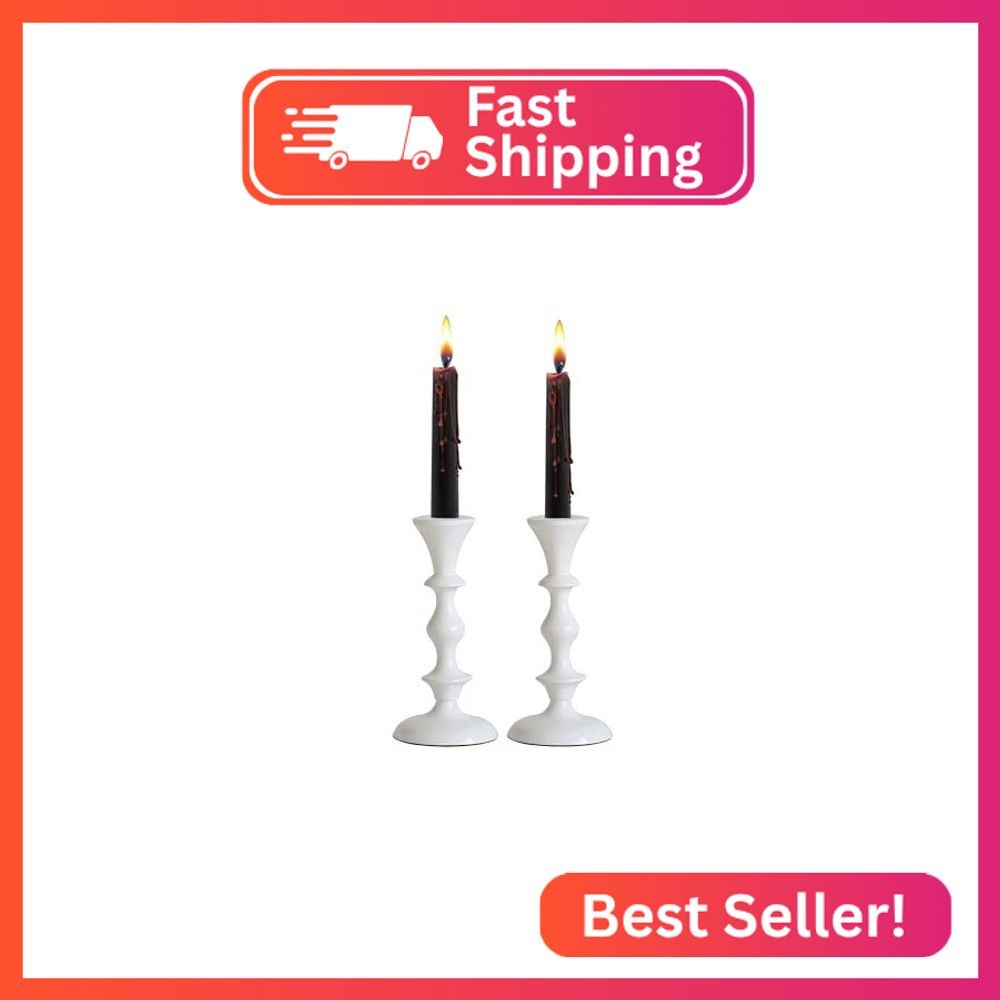 Rely+ White Metal Taper Candle Holders Set of 2 – 5.75″ Decorative Candlestick H