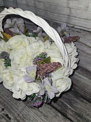 Wedding Table Centerpieces, Floral Reception Centerpieces, Purple, Ivory, Roses