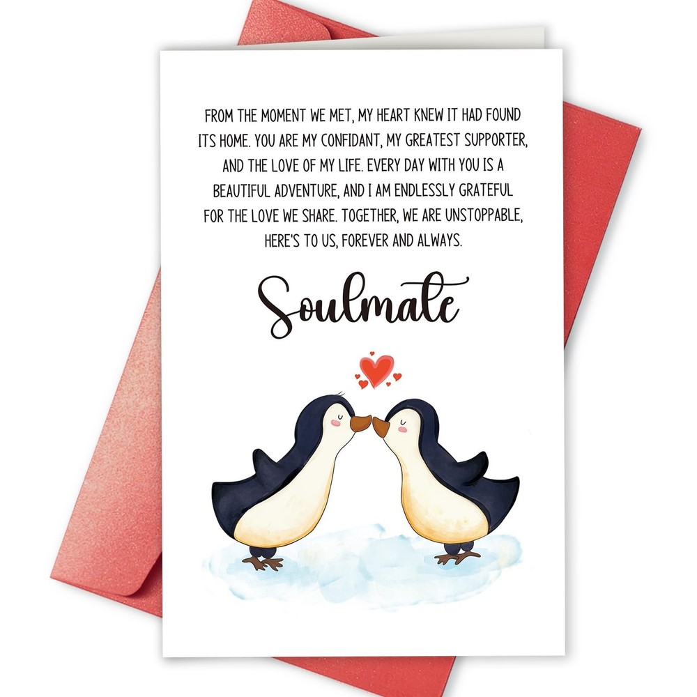 Romantic Penguin Valentines Day Card, Sweet Love Card To My Soulmate, Sentime…