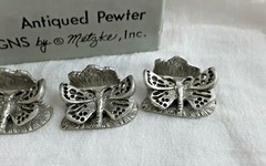 4 BUTTERFLY PEWTER VTG 1975 METZKE SINGLE BUSINESS CARD DESK TABLE STAND DISPLAY