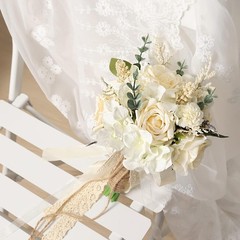 Elegant Artificial Wedding Bouquet with Champagne Roses & Hydrangeas – 7.5in