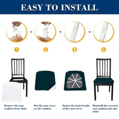 8pcs Dining Room Solid Chair Seat Covers Stretch Spandex Chair Seat Slipcovers