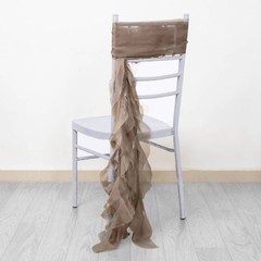 Taupe Premium Curly Chiffon CHAIRS Covers Cap SASHES Bows Ties Wedding Sale