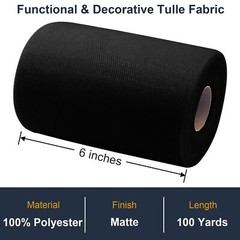 Black Tulle Fabric Rolls 6 Inch by 100 Yards 300 ft Tulle Ribbon Netting Spoo…