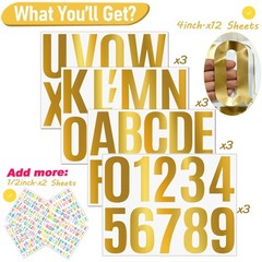 200 PCS Gold Letter Stickers 4 Inch Large Size, Metallic Alphabet Stickers, B…