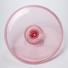 L E Smith Vtg Pink Hobnail Scalloped Pedestal Cake Plate Stand 11″dia