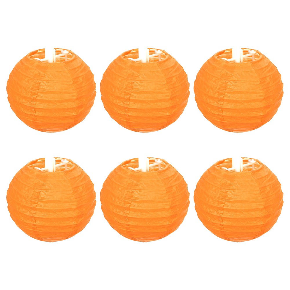 6pcs 4 Inch Folding Hanging Paper Lanterns Small Lampshade Orange