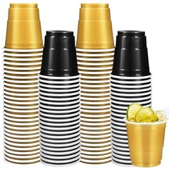 Vumdua 100 Pack 2 oz Plastic Shot Glasses – Disposable Shot Cups – Black & Gold