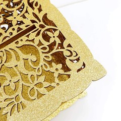 Gold Wedding Card Box with Lock Glitter Wooden Gift Card Holder for Reception