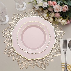 10 ROSE GOLD 8″ Round Plastic Dinner Plates GOLD Scalloped Rim Events Wedding