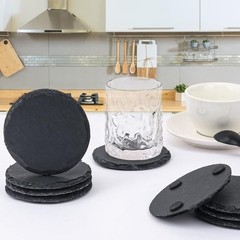 20 Pack 4 Inch Round Slate Coasters, Black Stone 20 Pack 4 Inch Circular