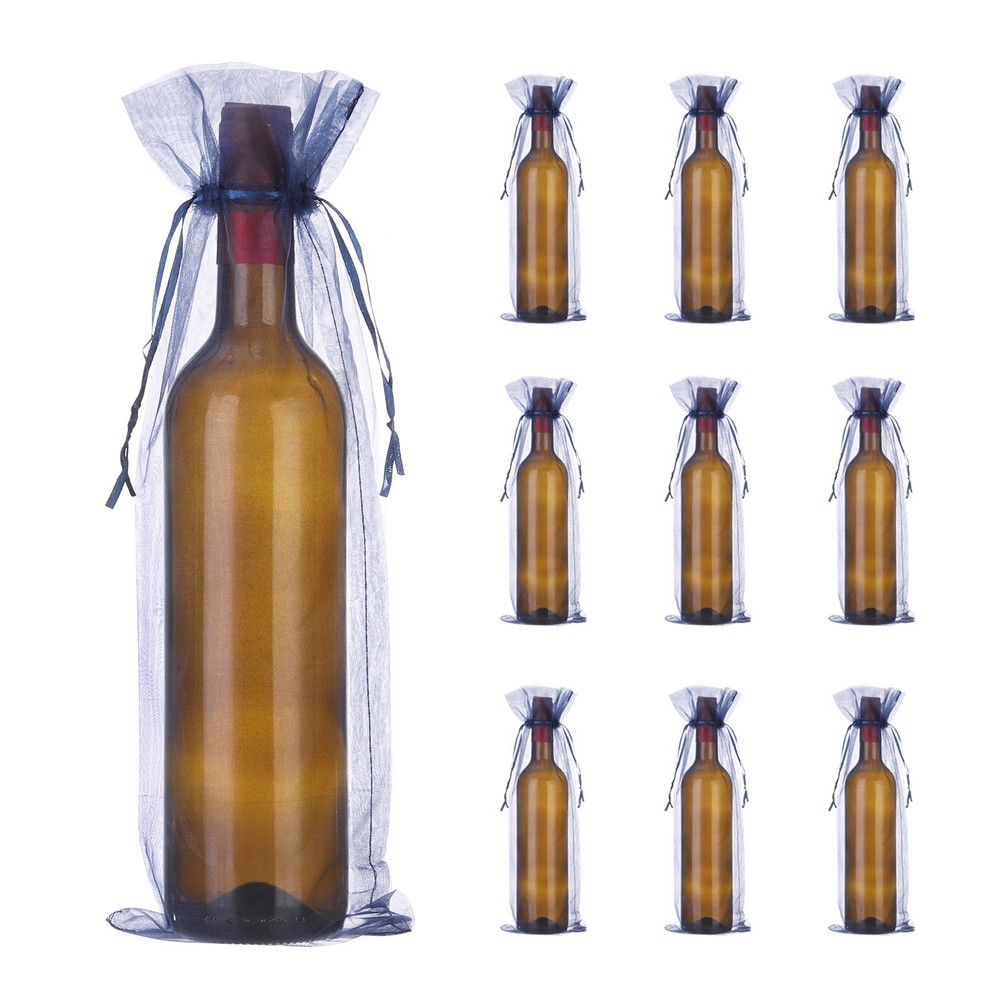 20Pcs 14 x 5 Inch Organza Wine Bags Gift Wrap Bags for Wedding Favors Navy Blue