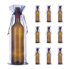 20Pcs 14 x 5 Inch Organza Wine Bags Gift Wrap Bags for Wedding Favors Navy Blue