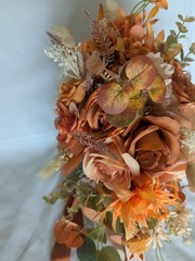 Rustic Orange Bridal Cascade Bouquet Artificial Silk Flowers