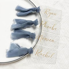 30 PCS Acrylic Place Card For Wedding Clear Transparent DIY Seating Blue Ribbon