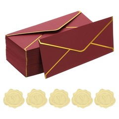 100Pcs Envelopes 4 1/8 x 9 1/2 inch with Gold Edge for V Flap Burgundy