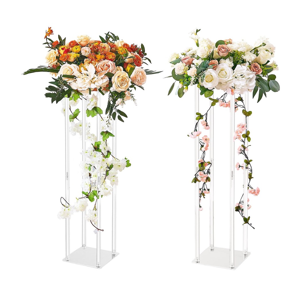 7.87» x 7.87» x 31.50» Gold Acrylic Tall Wedding Flower Stand 2 Count