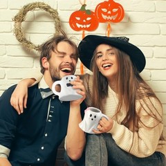 Baderke 2 Pcs 12 oz Halloween Ghost Mugs Spooky Mr and Mrs Coffee Cups Boo