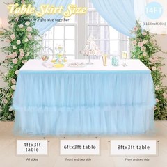 14ft Tulle Table Skirt for Rectangle Tables 2 Layer L14(ft)* H30in Baby Blue