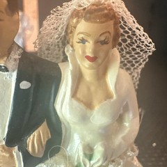 Vintage 1950’s Coast Novelty Porcelain Wedding Cake Topper 4” Lace Dress w/Veil