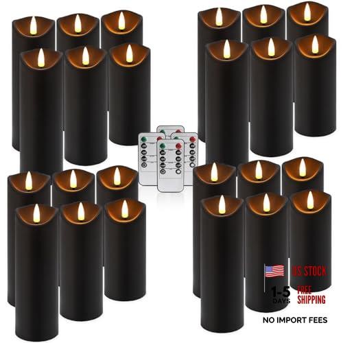 Set of 24 Flickering Black Flameless Candles, Battery Operated LED Red-24