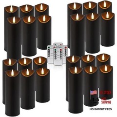 Set of 24 Flickering Black Flameless Candles, Battery Operated LED Red-24