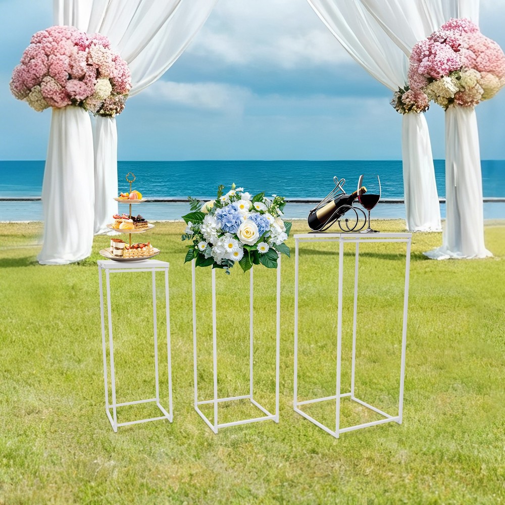 3Pcs Metal Flower Pot Holder Square Flower Vase Stand Wedding Party Decor White