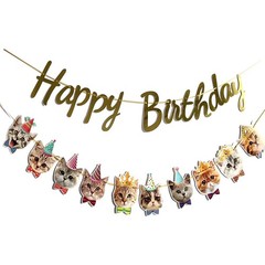 Happy Birthday Cat Banner Garland Funny Decor Cat Face Bday Party Bunting Dec…