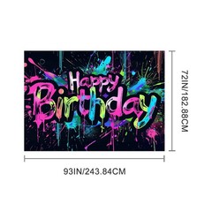 Neon Happy Birthday Banner 96×72 Inch Photography Backdrops Party Background …
