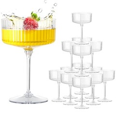 LIYH 20 Pcs Plastic Champagne Glasses 10 Oz Clear Vertical Stripe Pattern