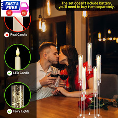4pc 5-Arm Acrylic Candelabra Centerpieces Clear Candle Holders w/ LED Shades