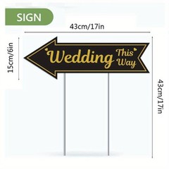 4 Pieces Wedding This Way Sign With Stake Black Golden Arrow Shaped Garden Signs