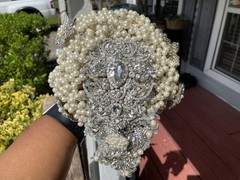 Cascading bridal bouquet, stone and pearls, custom made, heavy