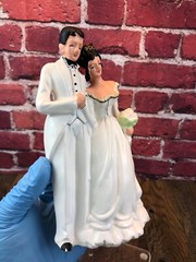 RARE Vintage 1950’s Porcelain WEDDING CAKE TOPPER BRIDE & GROOM Both In WHITE 7″