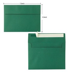 Green Envelopes, 50 Pack, 5 x 7 Inch, A7, Dark Green, 120gsm 5.5×7.5,
