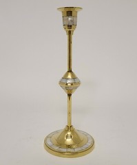 Candle Holder Brass Mother of Pearl Inlay Round 4″Dia 10″High Set of 2