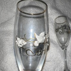 Rawcliffe Bride & Groom Toasting Flute Wedding Glasses Vintage Pewter Doves VTG!