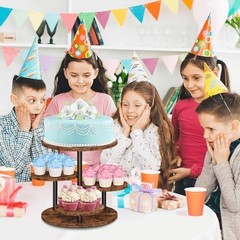 4 Tier Round Cupcake Tower Stand for 50 Cupcakes, 360° Rotating Wood Cake
