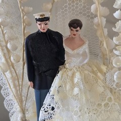 Vtg 50s Wedding Cake Topper, Couple, Swans Column, Heart, Flowers