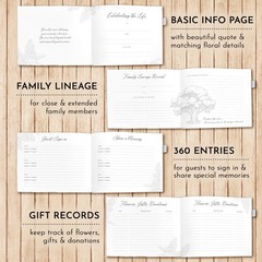 Elegant White Funeral Guest Book , 10 x 8 Inches 120 Pages Guest Book for Fun…