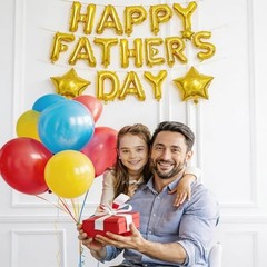 16 Inch “HAPPY FATHER’S DAY” Balloons Banner with 18 Inch Star Balloons – Gold